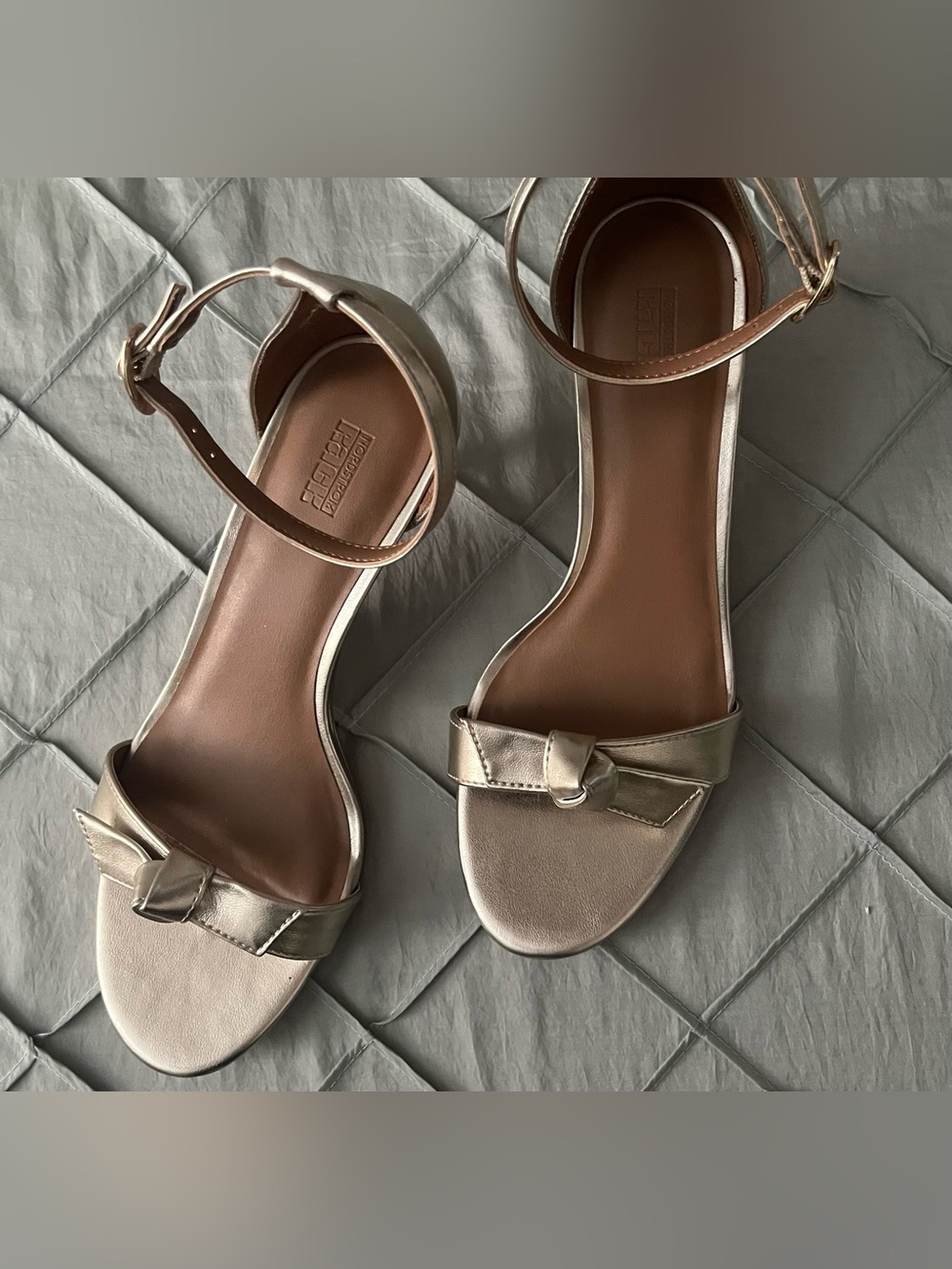 Metallic Ankle-Strap Heels with Front Knot - Women